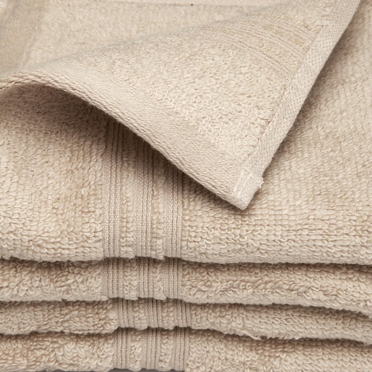 SPACES Swift Dry Set of 4 Cotton Textured Face Towel, Brown - 30x30cm