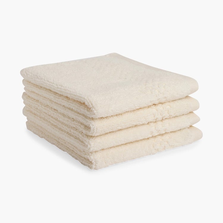 SPACES Swift Dry Set of 4 Cotton Textured Face Towel, Off-White - 30x30cm