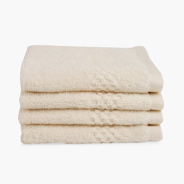 SPACES Swift Dry Set of 4 Cotton Textured Face Towel, Off-White - 30x30cm