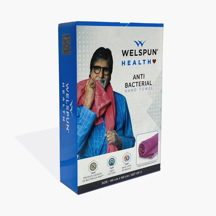 WELSPUN Set of 2 Cotton Anti-Bacterial Hand Towels - 60x40cm