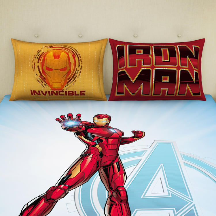 SPACES Kids Iron Man Printed Cotton 180 TC 3Pc Queen Bedsheet Set