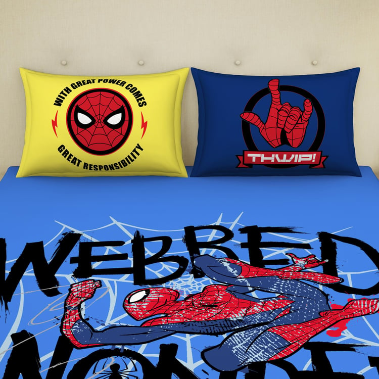 SPACES Kids Spiderman Printed 180TC 3Pcs Queen Bedsheet Set