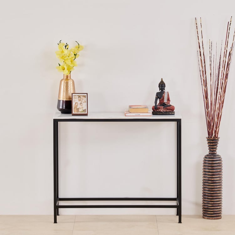 Helios York Marble Top Console Table - White and Black