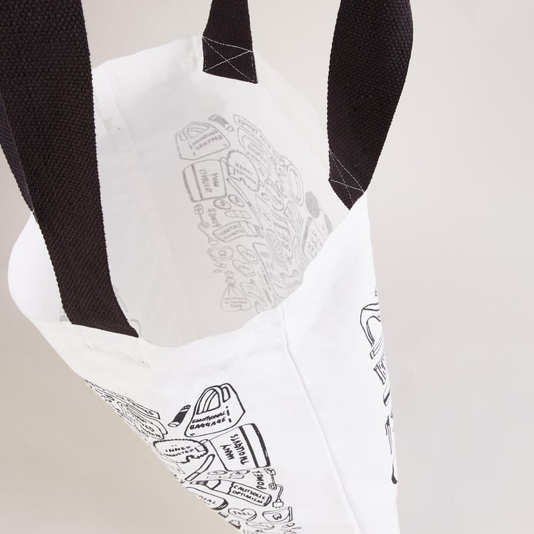 Minerals White Graphic Printed Cotton Tote Bag - 35 x 45 cm