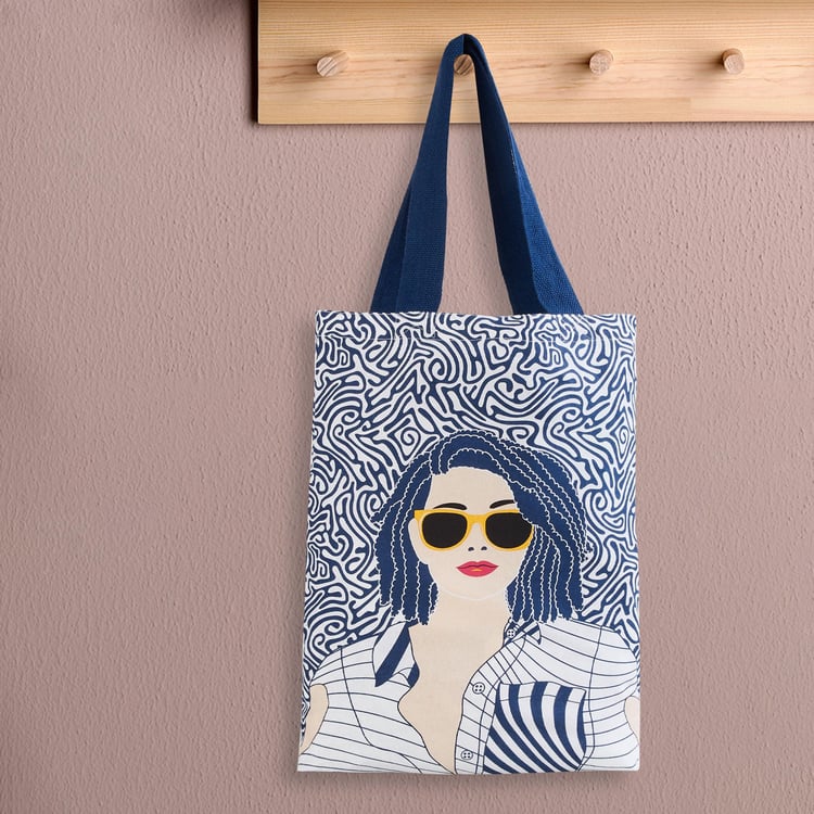 Minerals Blue Printed Cotton Tote Bag