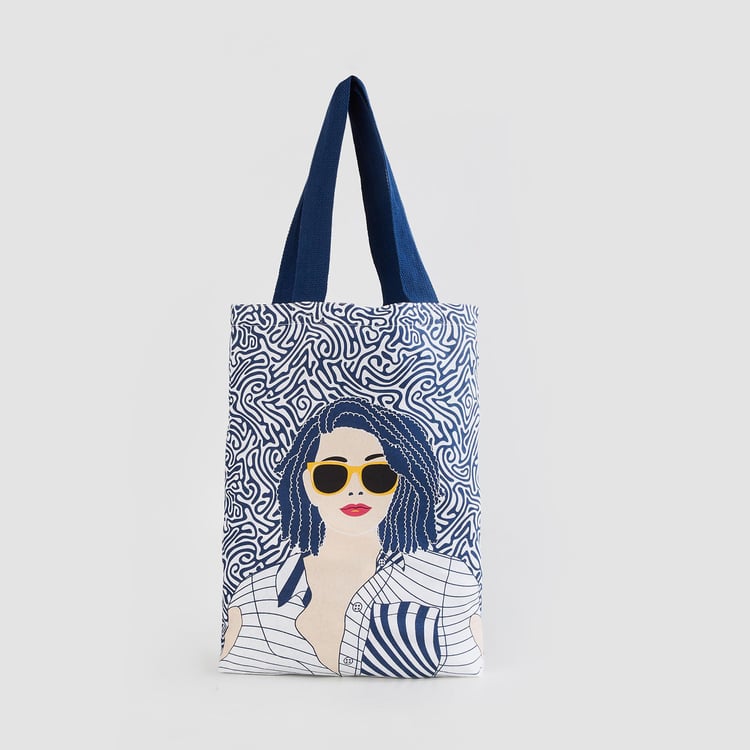 Minerals Blue Printed Cotton Tote Bag
