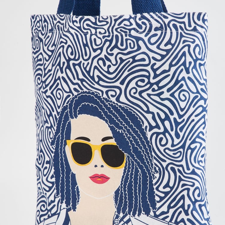 Minerals Blue Printed Cotton Tote Bag