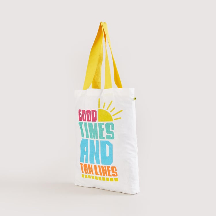 Minerals White Printed Cotton Reusable Tote Bag - 35x45cm