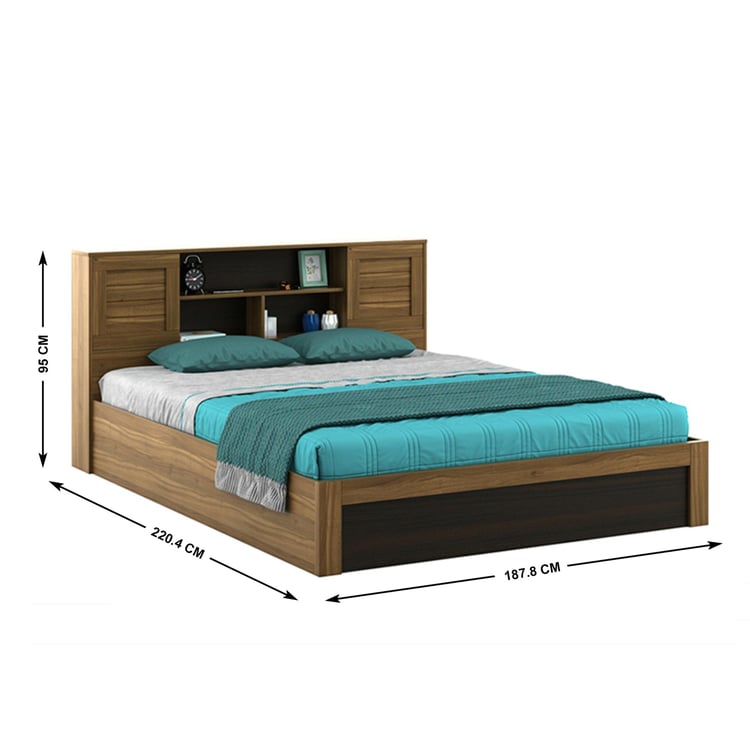 Helios Vincent King Bed with Headboard and Box Storage - Brown