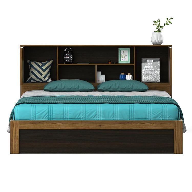 Helios Vincent King Bed with Headboard and Box Storage - Brown