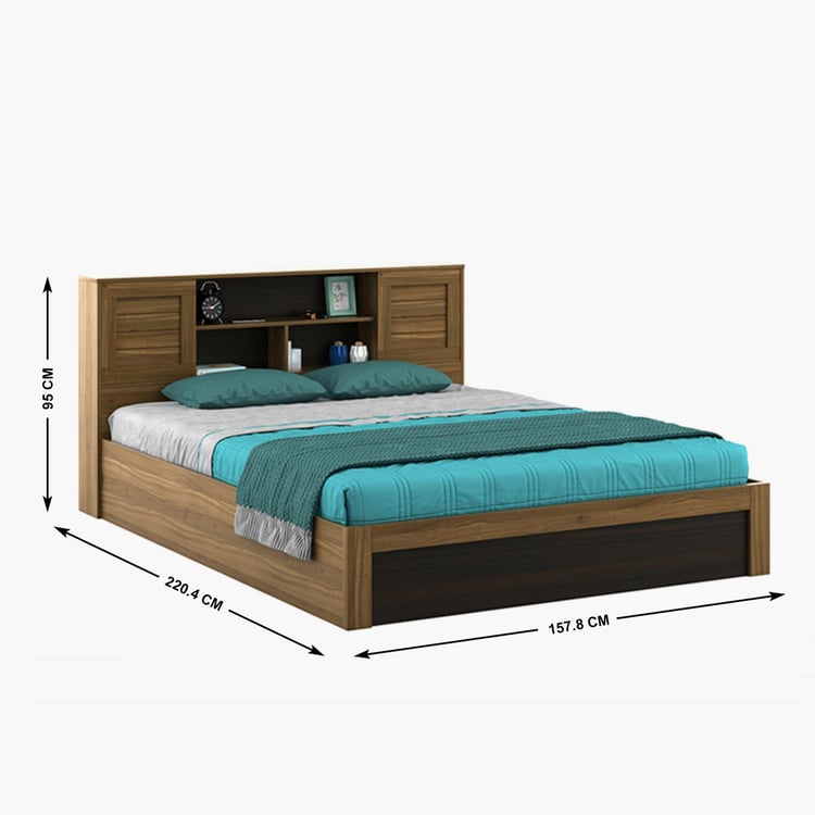 Helios Vincent Queen Bed with Headboard and Box Storage - Brown