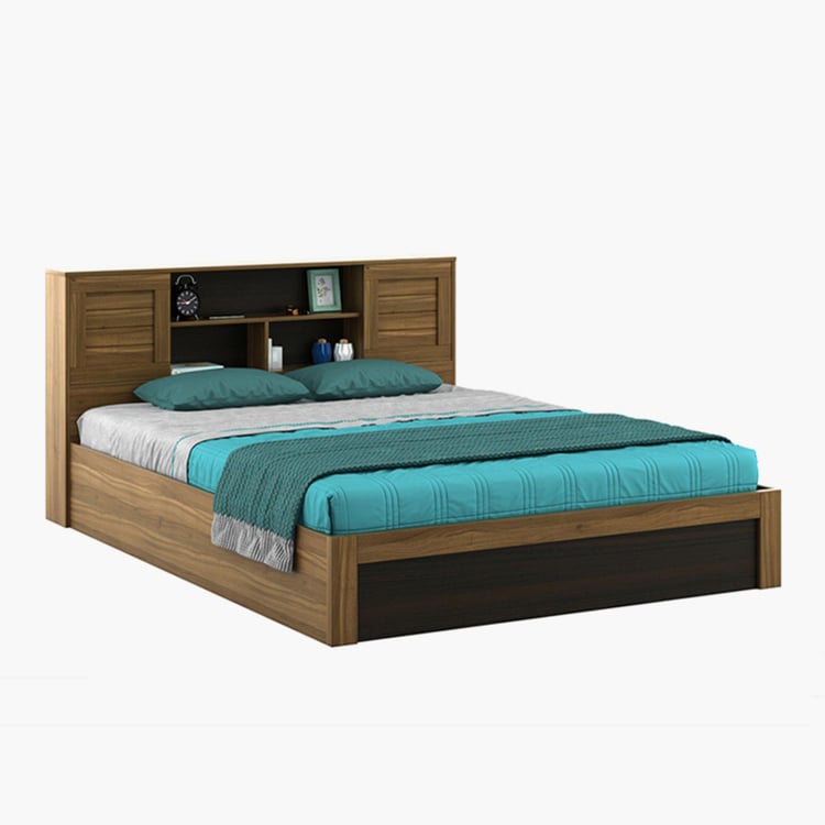 Helios Vincent Queen Bed with Headboard and Box Storage - Brown