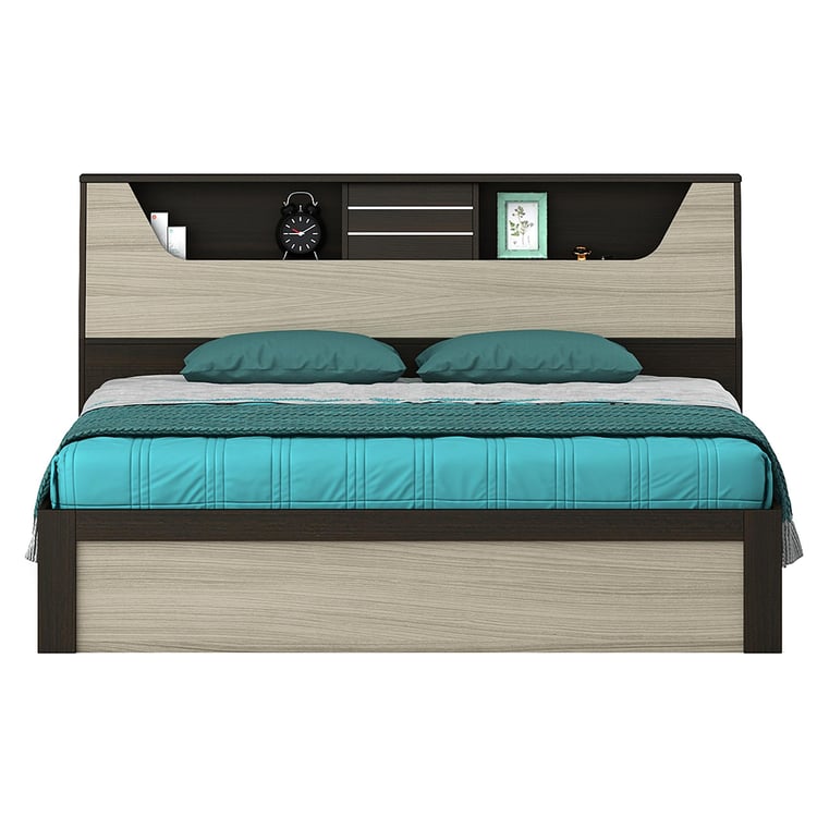 Helios Lawrence King Bed with Box and Headboard Storage - Brown