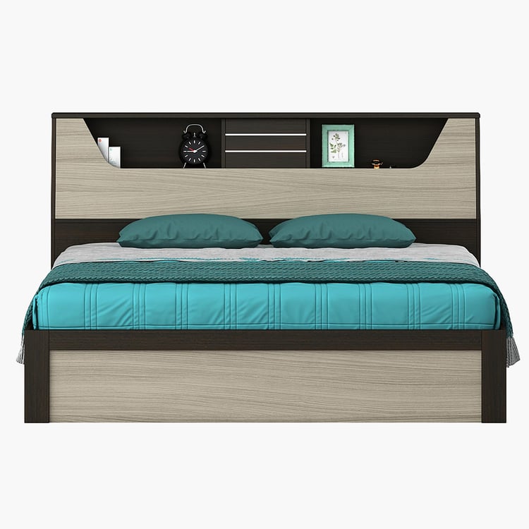 Helios Lawrence Queen Bed with Headboard and Box Storage - Brown