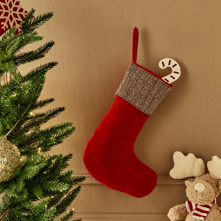 Carols Beaded Christmas Stocking