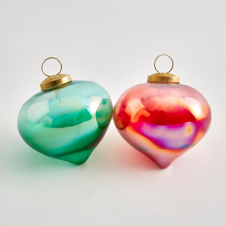 Carols Set of 2 Glass Hanging Ornaments