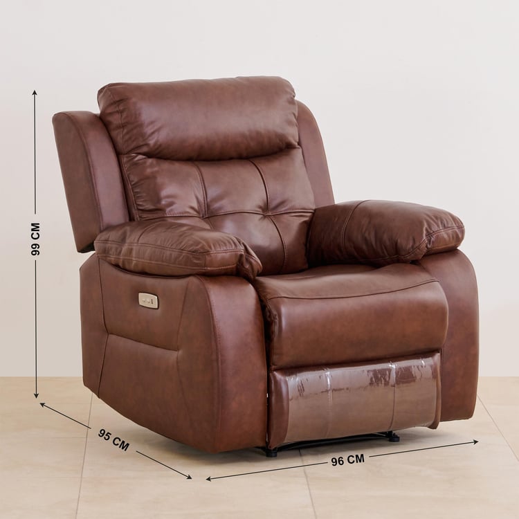 Blake Half Leather 1-Seater Electrical Recliner - Brown