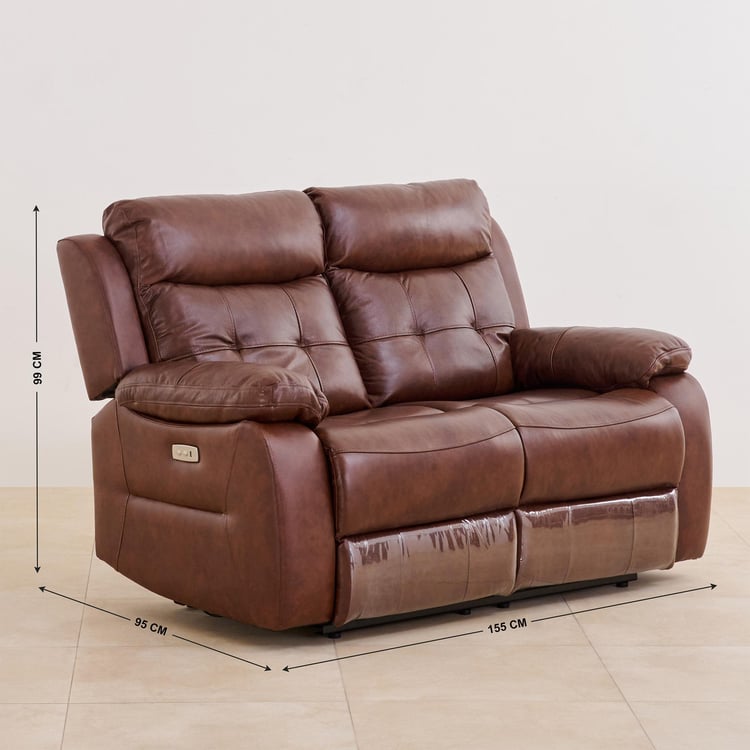 Blake Half Leather 2-Seater Electrical Recliner - Brown