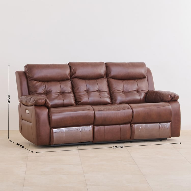 Blake Half Leather 3-Seater Electric Recliner - Tan