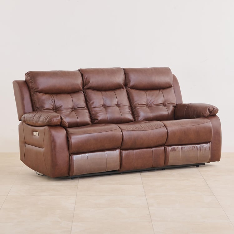 Blake Half Leather 3-Seater Electric Recliner - Tan