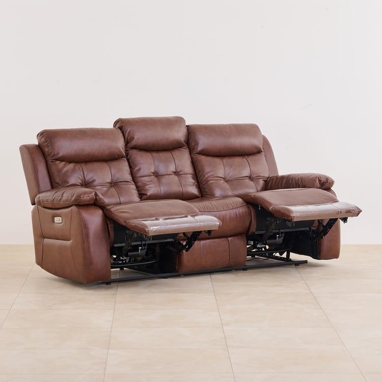 Blake Half Leather 3-Seater Electric Recliner - Tan