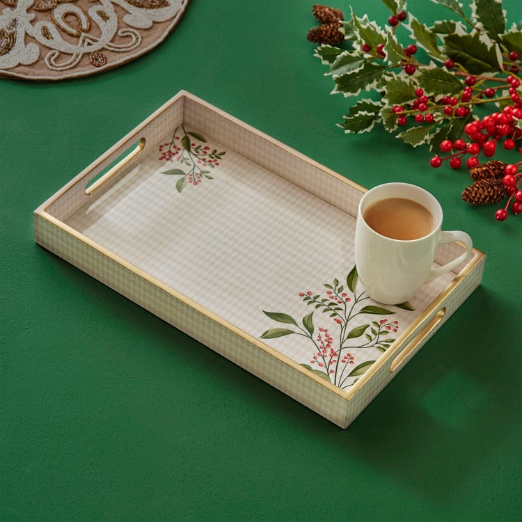 Corsica Noel Wood Printed Rectangular Large Serving Tray - 40X25cm