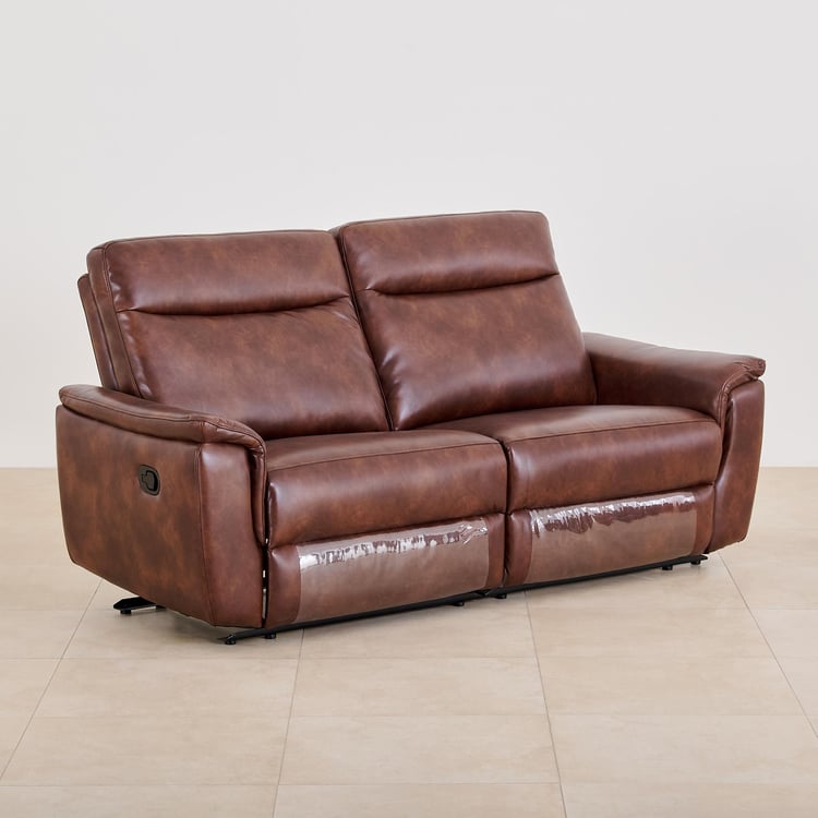 Darwin Faux Leather 3-Seater Recliner - Brown