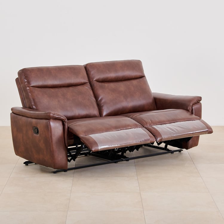 Darwin Faux Leather 3-Seater Recliner - Brown