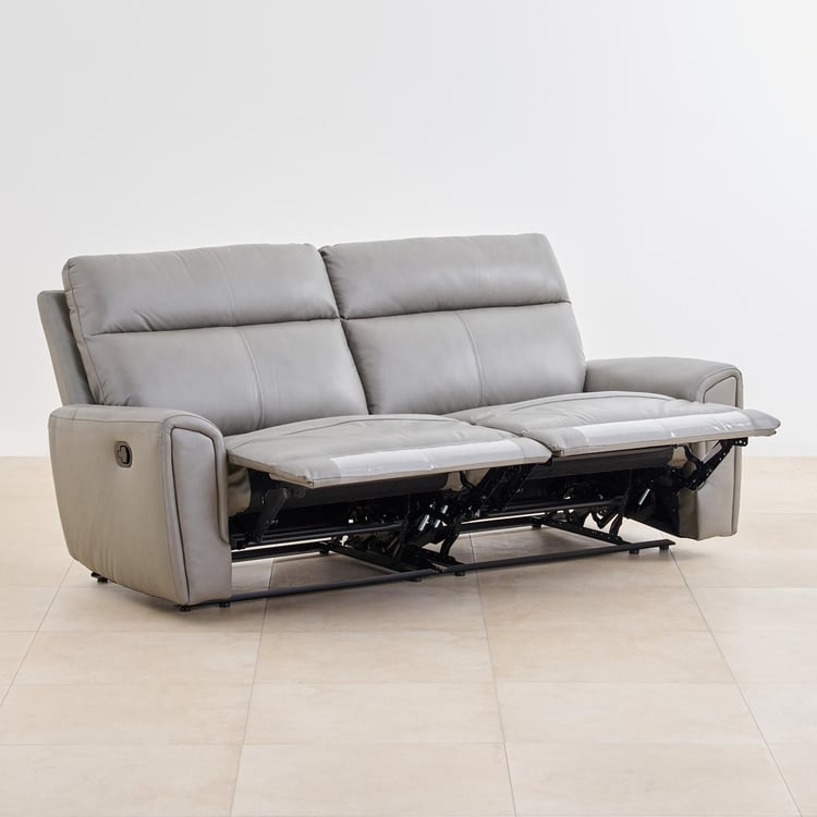 Eddison Half Leather 3-Seater Recliner - Grey