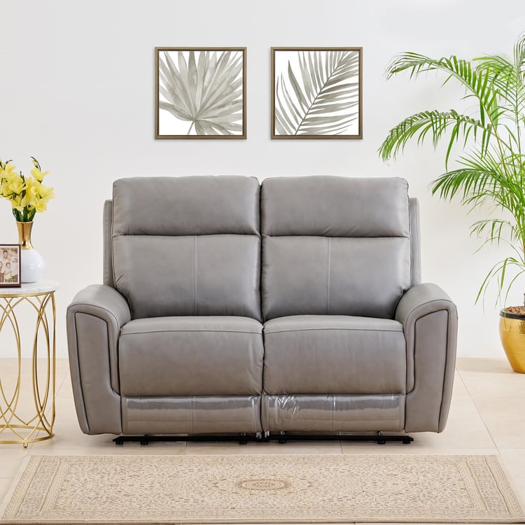 Eddison Half Leather 2-Seater Recliner - Grey