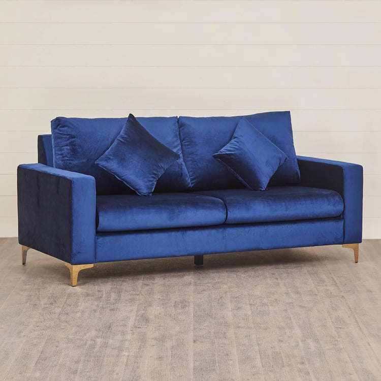 Noir Novelty Nxt 3+2+1 Seater Velvet Sofa Set with Cushions - Blue