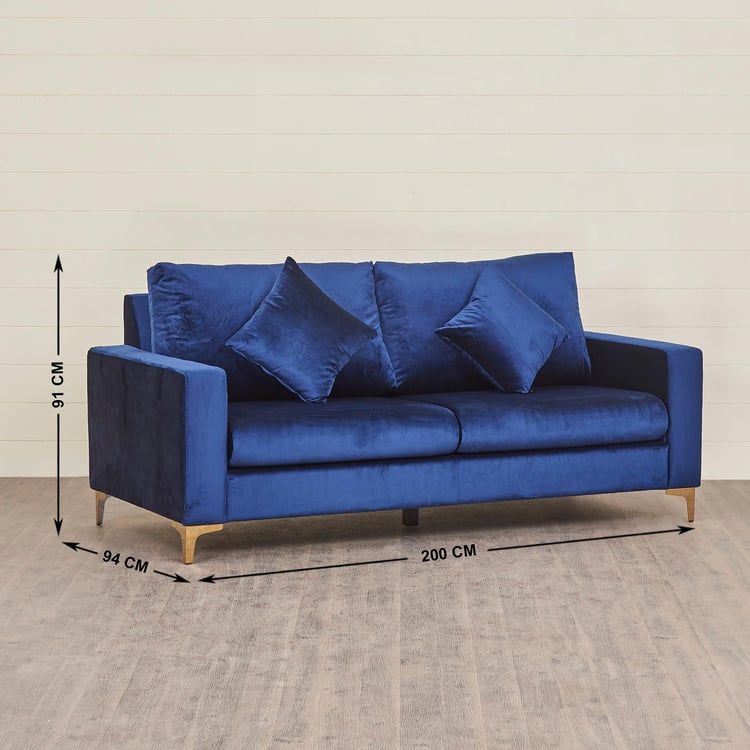 Noir Novelty Nxt 3+2+1 Seater Velvet Sofa Set with Cushions - Blue