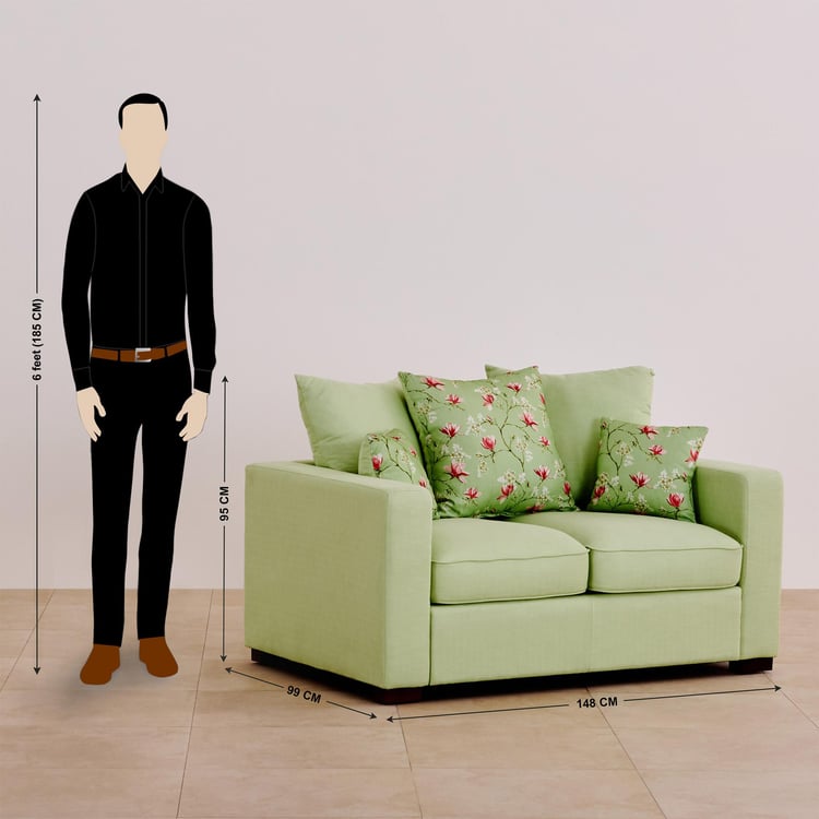 Cane Connection Fabric 2-Seater Sofa with Cushions - Green