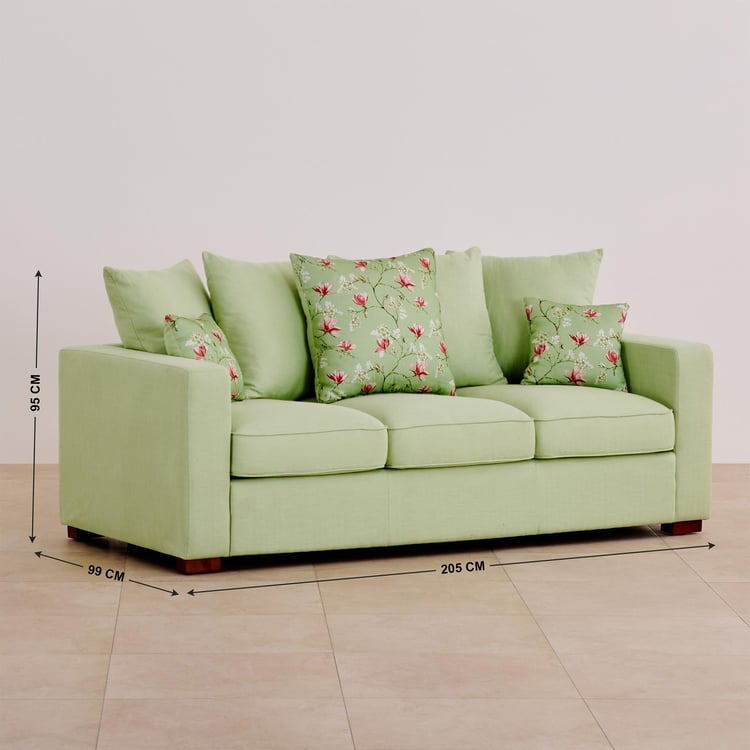 Cane Connection Fabric 3-Seater Sofa with Cushions - Green