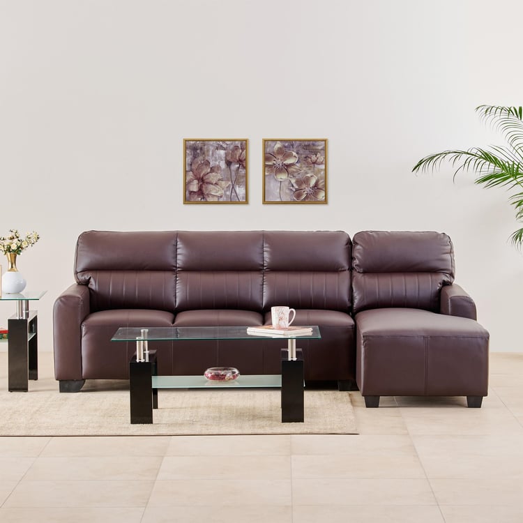 Albury Faux Leather 3-Seater Right Corner Sofa with Chaise - Madrid Brown