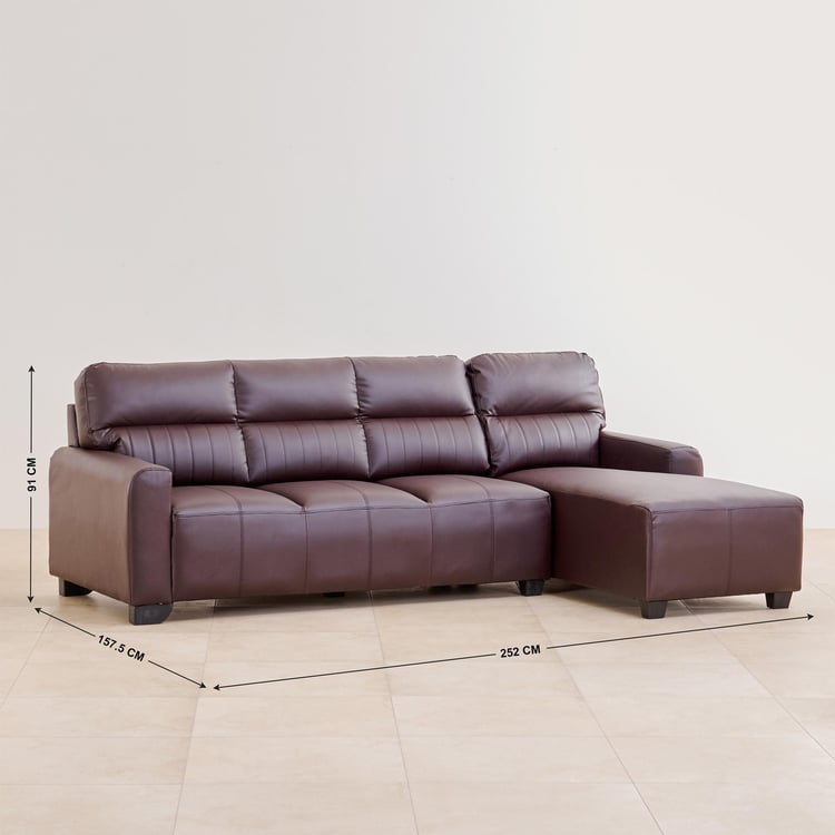 Albury Faux Leather 3-Seater Right Corner Sofa with Chaise - Madrid Brown