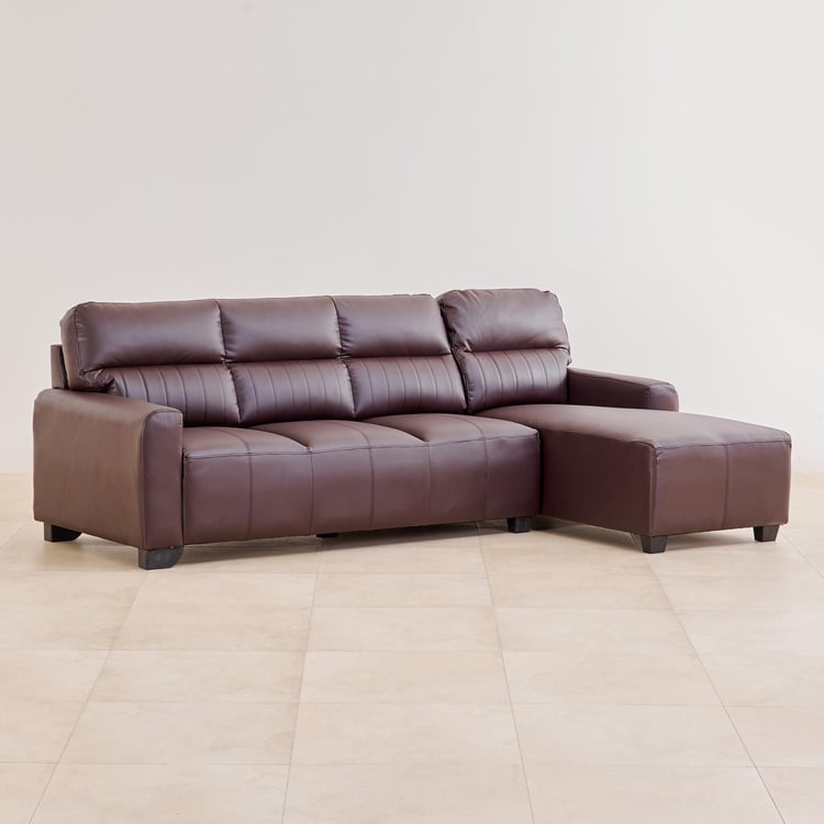 Albury Faux Leather 3-Seater Right Corner Sofa with Chaise - Madrid Brown