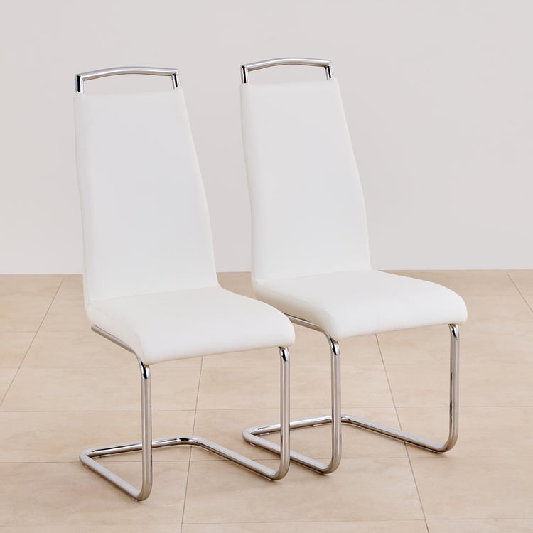 (Refurbished) Alaska Set of 2 Faux Leather Dining Chairs - White