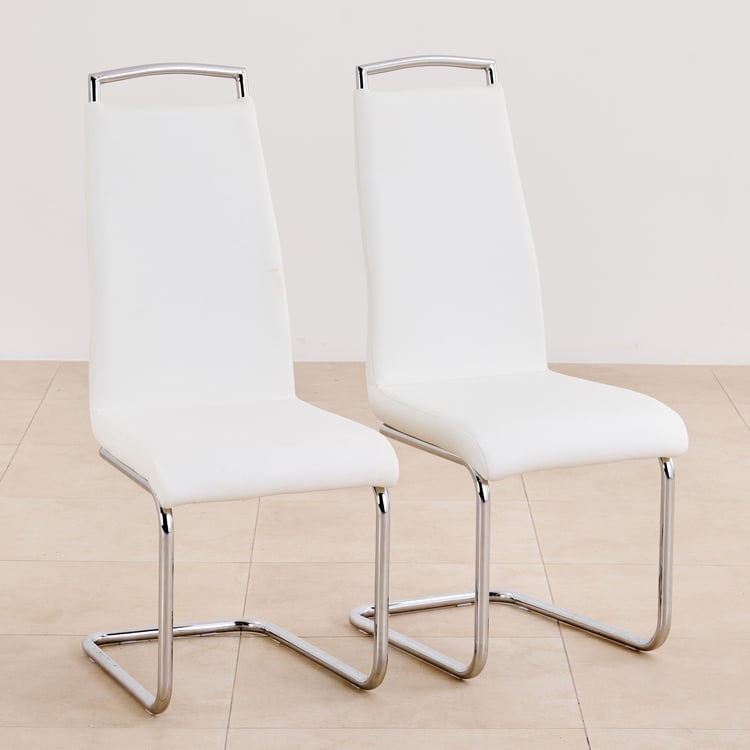 (Refurbished) Alaska Set of 2 Faux Leather Dining Chairs - White