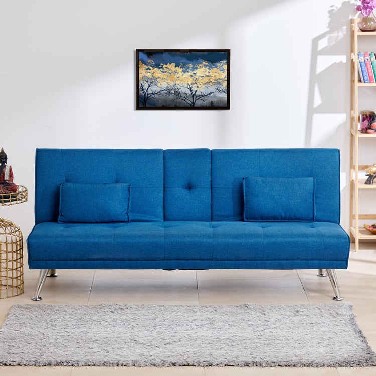 Clovis Fabric 3-Seater Sofa Bed - Blue