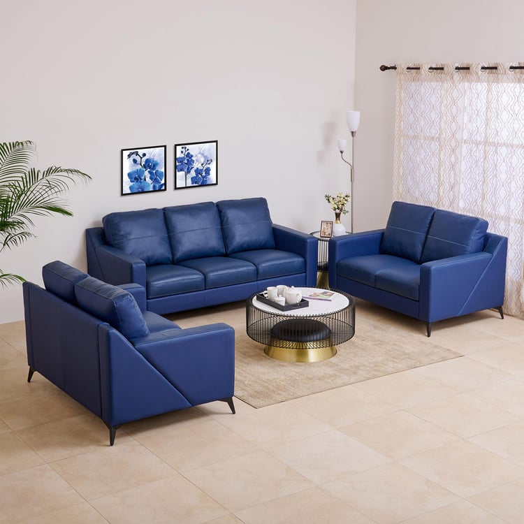 Madison Half Leather 3+2+2 Seater Sofa Set - Blue