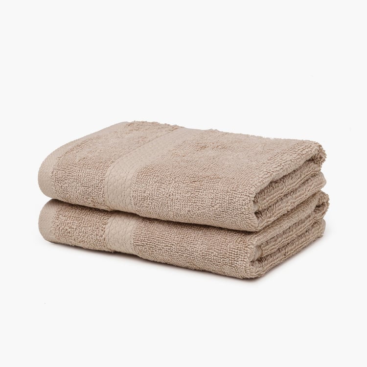 SPACES Colorfas Set of 2 Cotton Textured Hand Towels, Brown - 40x60cm