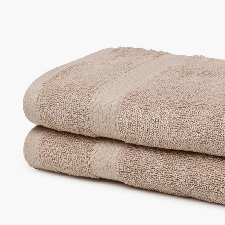 SPACES Colorfas Set of 2 Cotton Textured Hand Towels, Brown - 40x60cm