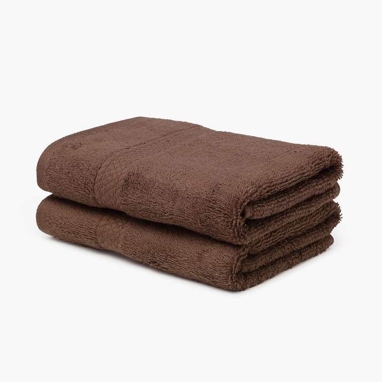 SPACES Colorfas Set of 2 Cotton Hand Towels, Brown - 60x40cm