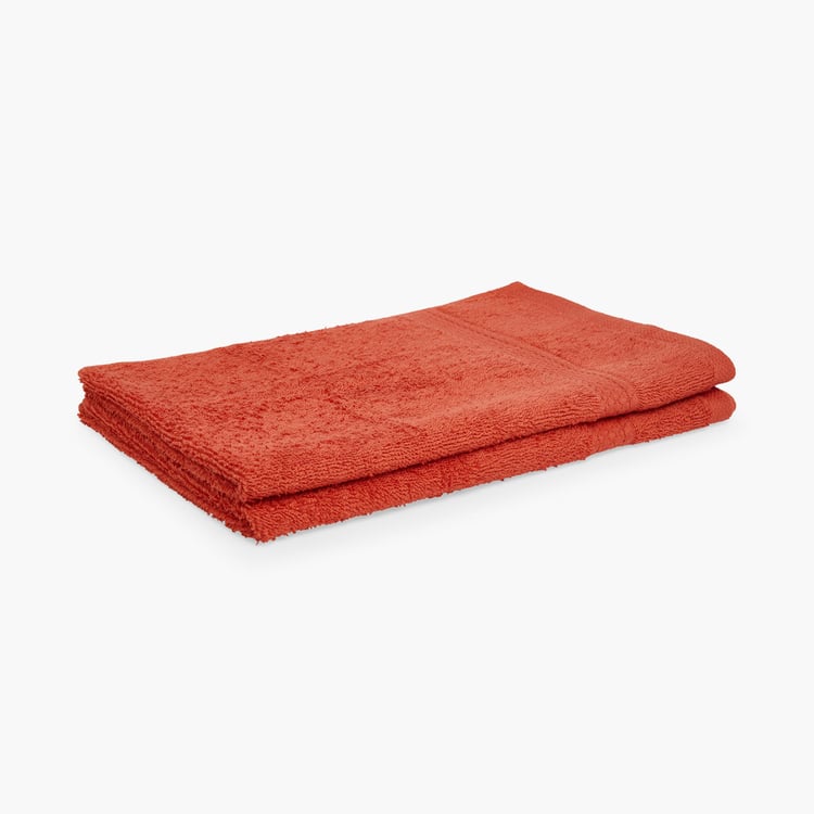 SPACES Colorfas Set of 2 Cotton Textured Hand Towels, Orange - 40x60cm