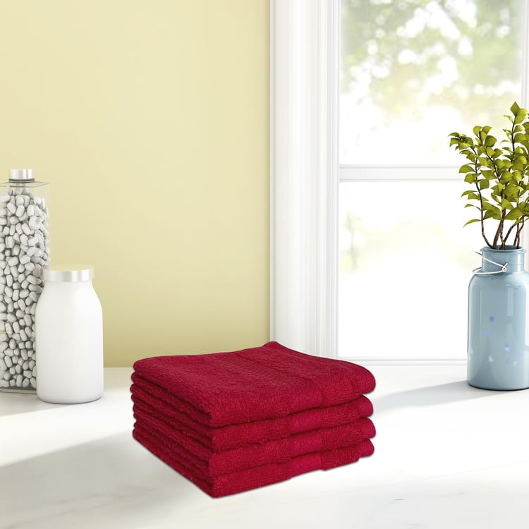 SPACES Colorfas Set of 4 Cotton Textured Face Towel, Red - 30x30cm