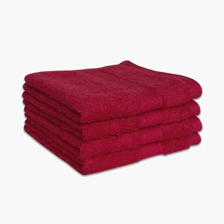 SPACES Colorfas Set of 4 Cotton Textured Face Towel, Red - 30x30cm