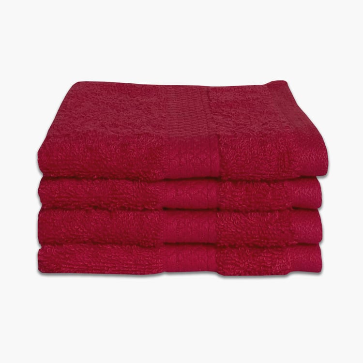 SPACES Colorfas Set of 4 Cotton Textured Face Towel, Red - 30x30cm