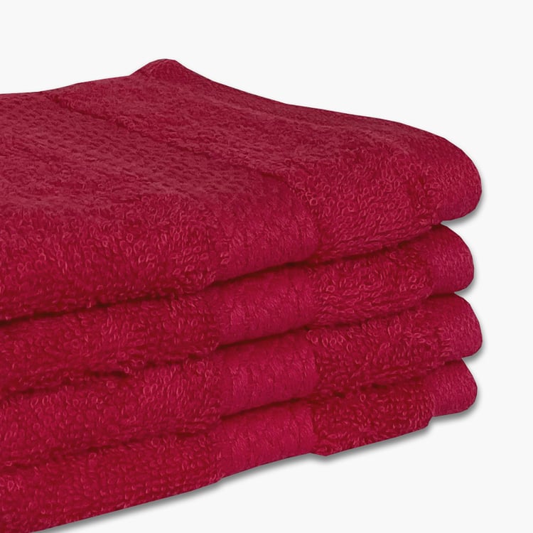 SPACES Colorfas Set of 4 Cotton Textured Face Towel, Red - 30x30cm