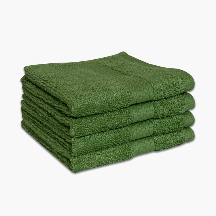 SPACES Colorfas Set of 4 Cotton Face Towels, Green - 30x30cm
